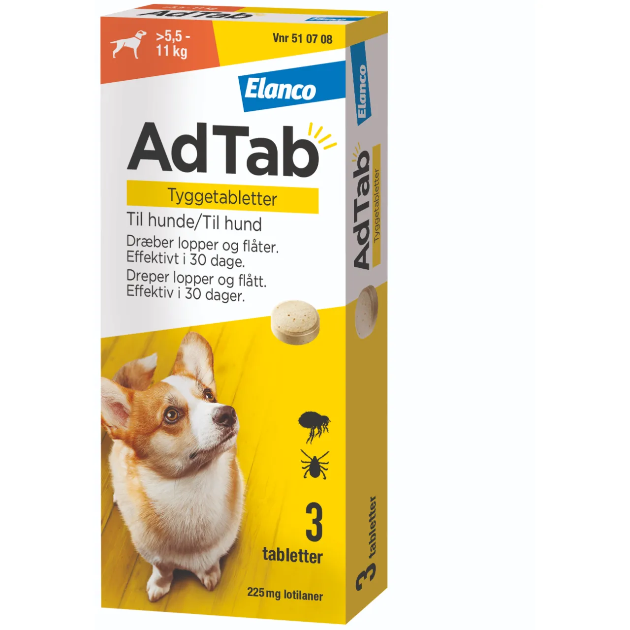 AdTab til hunde 5,5-11 kg 225 mg - effektiv loppe- og flåttablet